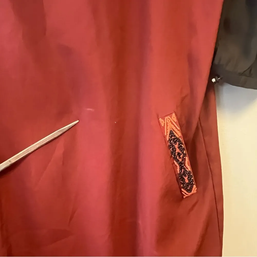 Scotch & Soda Dress Burgundy & Black 3/4 Sleeve w/ Beaded Pockets Sz 1 (S) GUC - Image 3