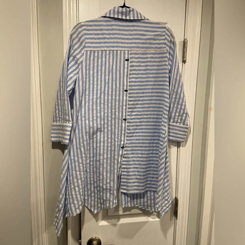 Ronnie Salloway White Blue Stripe Soft Cotton Asymmetrical Tunic Top Size S - Image 6