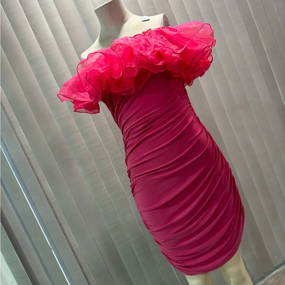 AMTIOUS ruffle mesh pink dress✨ Size L - Image 7