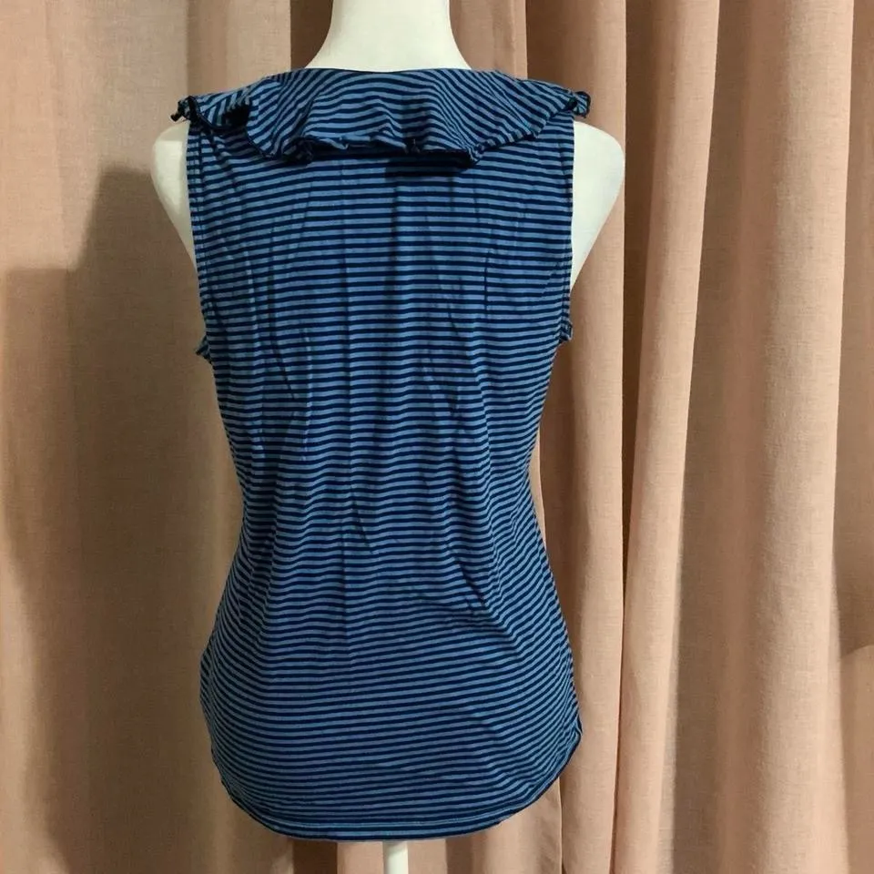 Chaps Navy Striped Ruffle Blouse - Image 2