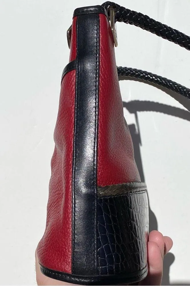 BRIGHTON 193450 Women’s Red and Black Leather Handbag Braided Handle - Image 4