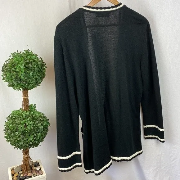 San Remo Women's Vintage Black & White Open Front Knit Cardigan Sweater L Size L - Image 3