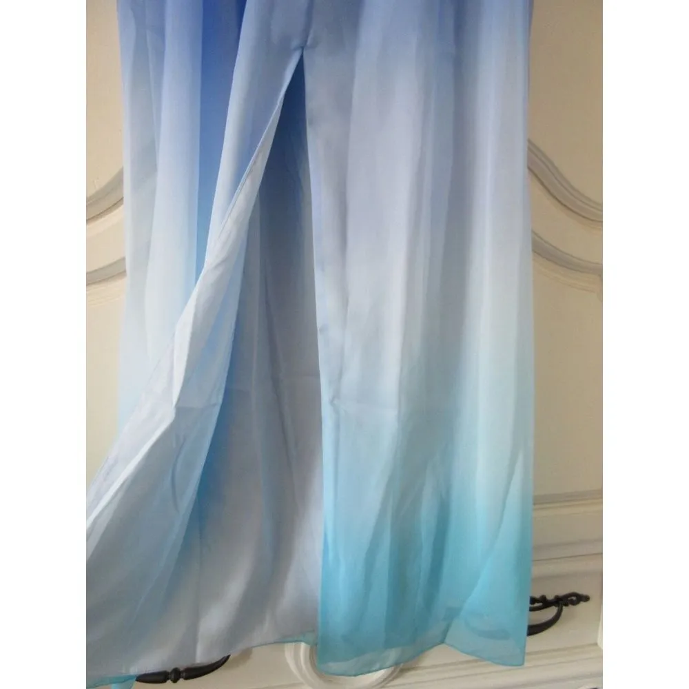 NWT Jay Godfrey Sinclair Blue Teal Ombre Chiffon Slit Front Maxi Dress Gown 4 - Image 8