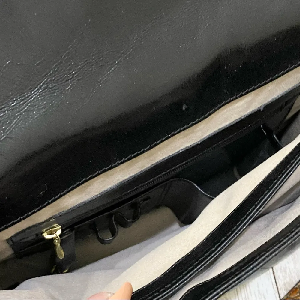 Vintage Brahmin Melbourne Black Leather Croc Trim Flap Front Saddle Shoulder Bag - Image 14