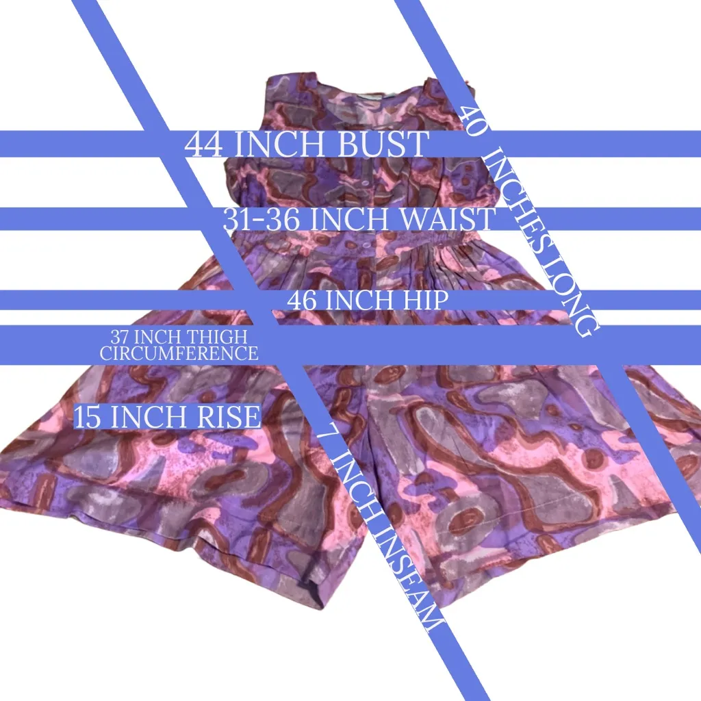 VINTAGE 1990'S CROSS TOWNE PURPLE & PINK ABSTRACT PRINT RAYON ROMPER (L) Size L - Image 10