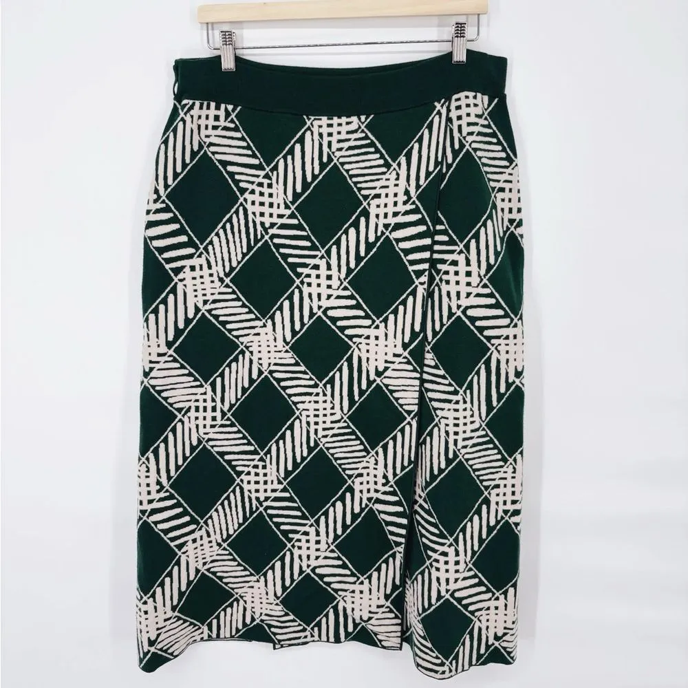 Tanya Taylor Candace Knit Wrap Midi Skirt‎ Geometric Print Wool XL - Image 3
