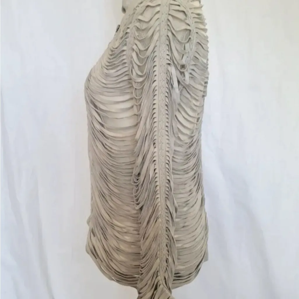 SW3 Bespoke Vintage 90s Tan Goat Suede Cut out Jacket Slashed Cut Outs sz Medium - Image 10