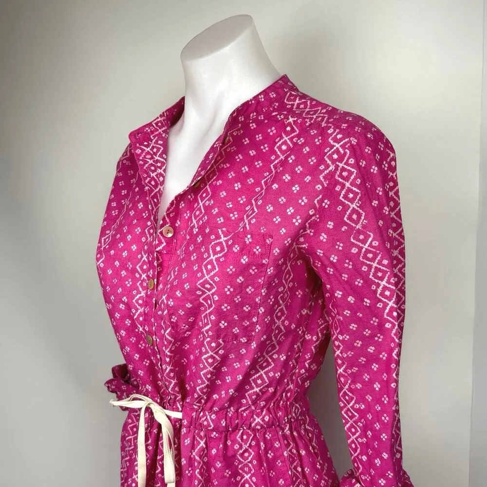 Anthropologie Meadow & Rue Pink Cotton Floral Tie Waist Button Up Shirt Dress 2 - Image 6