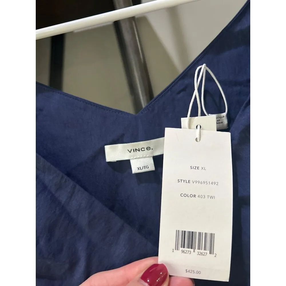 Vince V Neck Tie Back Flutter Sleeve Midi Dress Twilight Blue Womens Size XL - Image 11