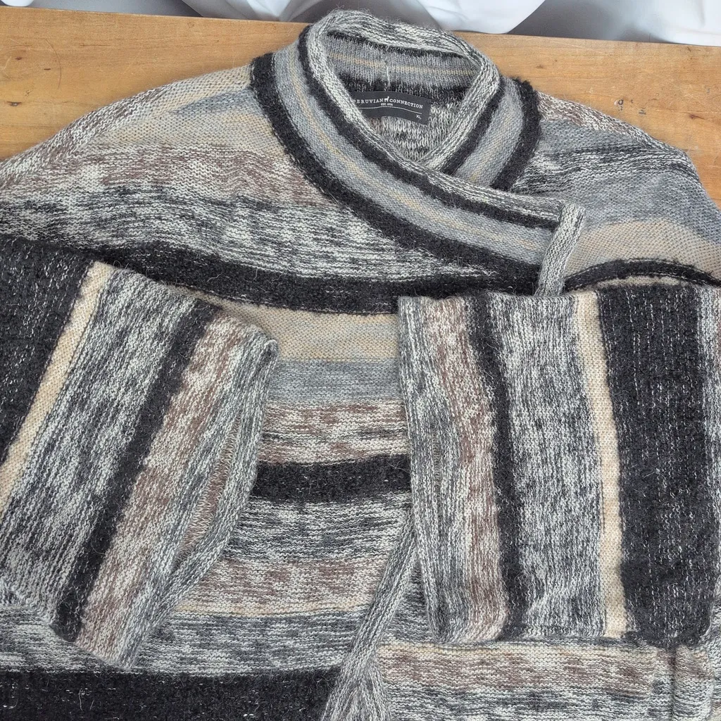 Peruvian Connection Longline Striped Wrap Alpaca Cardigan XL - Image 4