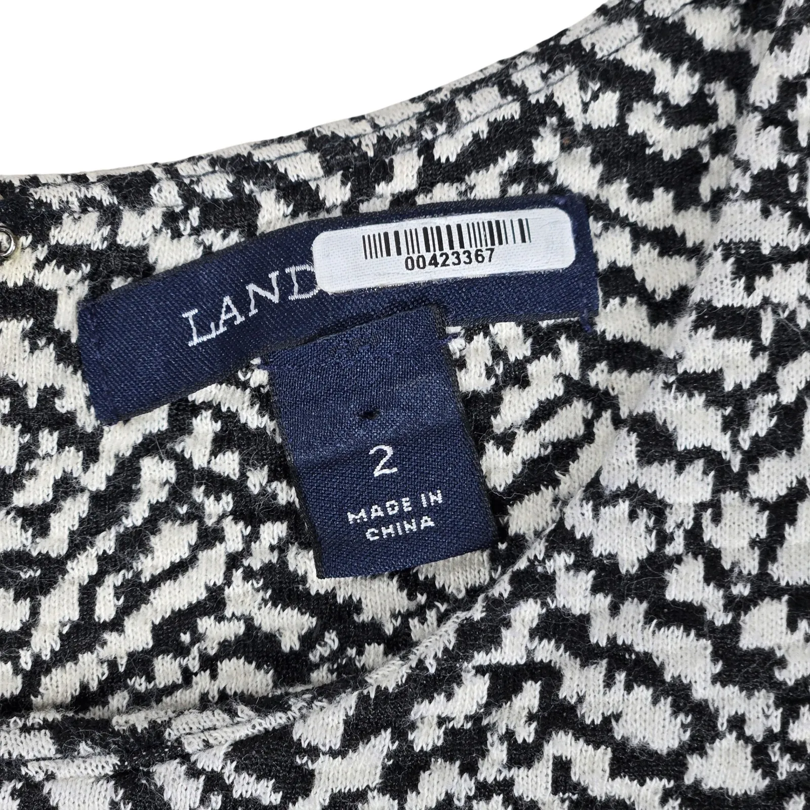 Lands End‎ Sleeveless Ponte Pencil Dress Black White Patterned Career Casual 2 - Image 4