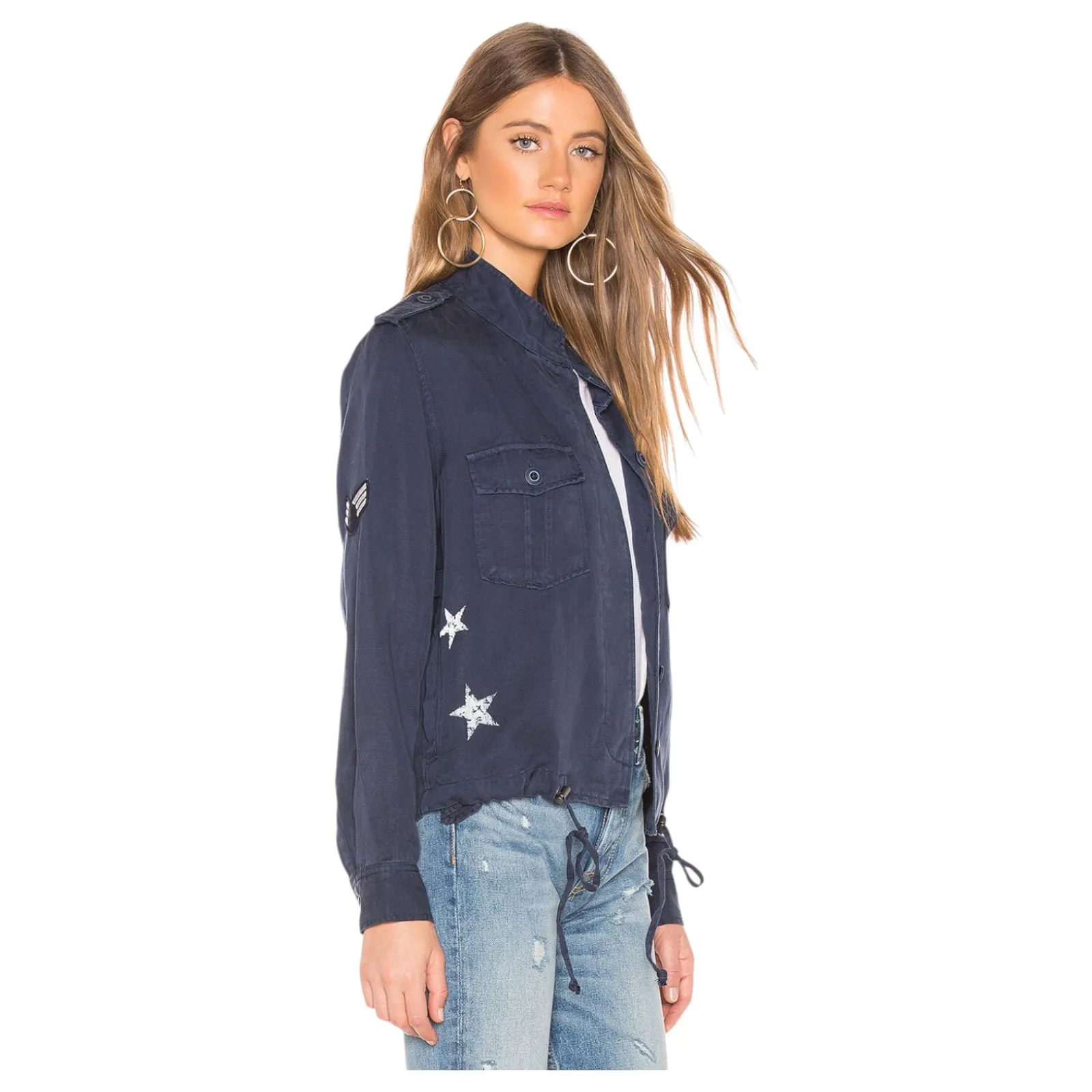 Rails Grant Military Jacket Indigo Blue Cropped Lightweight Drawstring Medium - Image 10