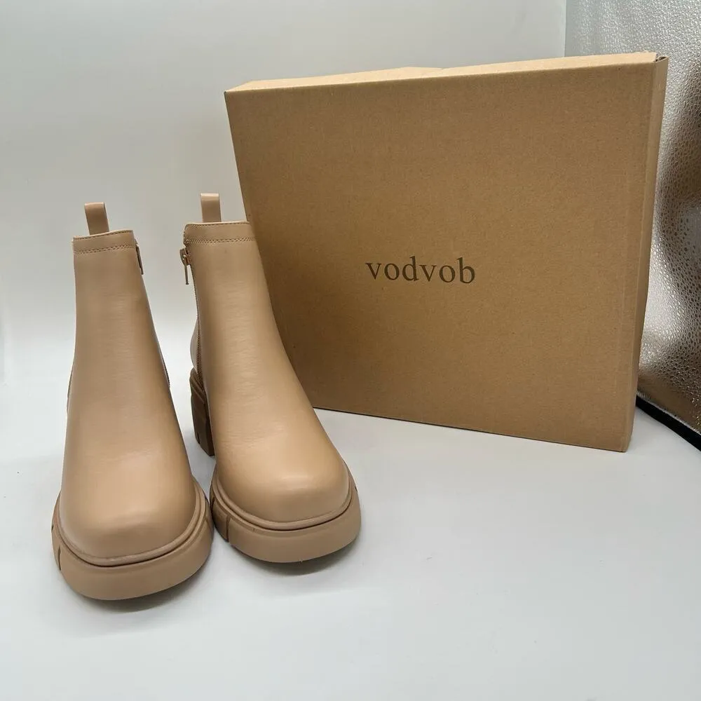 Vodvob Boots Womens 7.5 Tan Chelsea Fashion‎ Lug Sole Ankle Chunky Heel Boots - Image 5