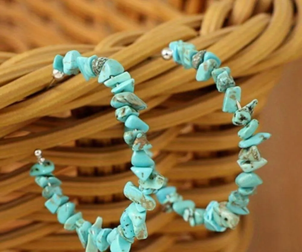 Turquoise hoop earrings colorful bohemian earrings for women Blue - Image 8