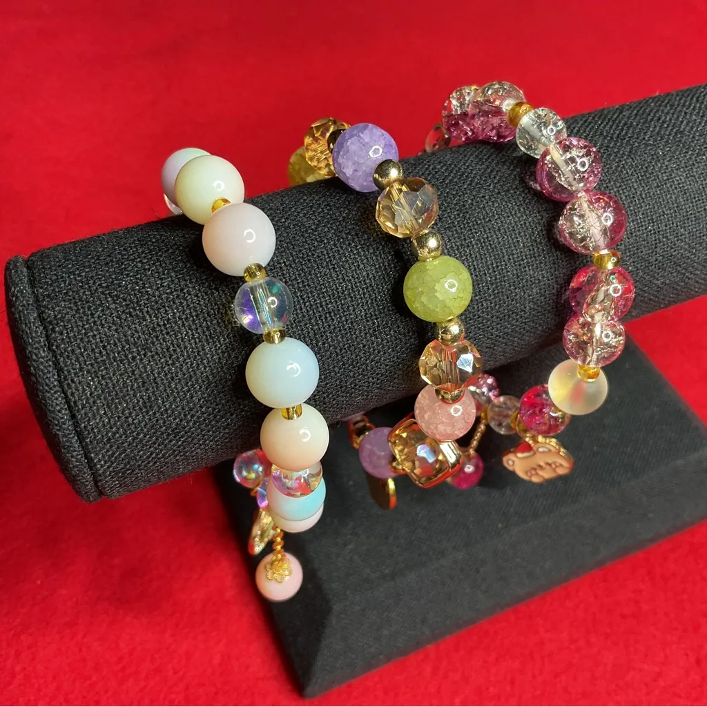 Beaded (Glass) Stretch Bracelets with Charms - Image 2