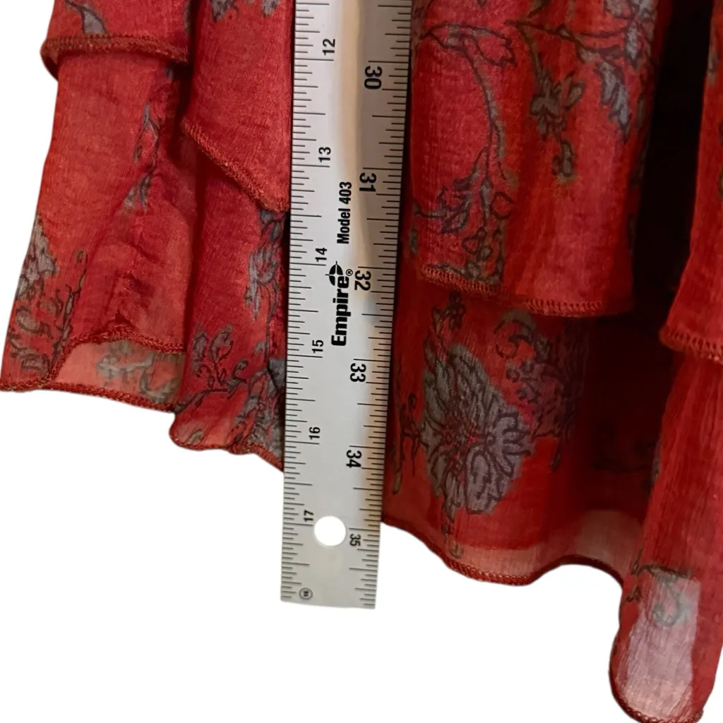 Free People Red Sunsetter Sheer Flowy Dress Sz L - Image 9