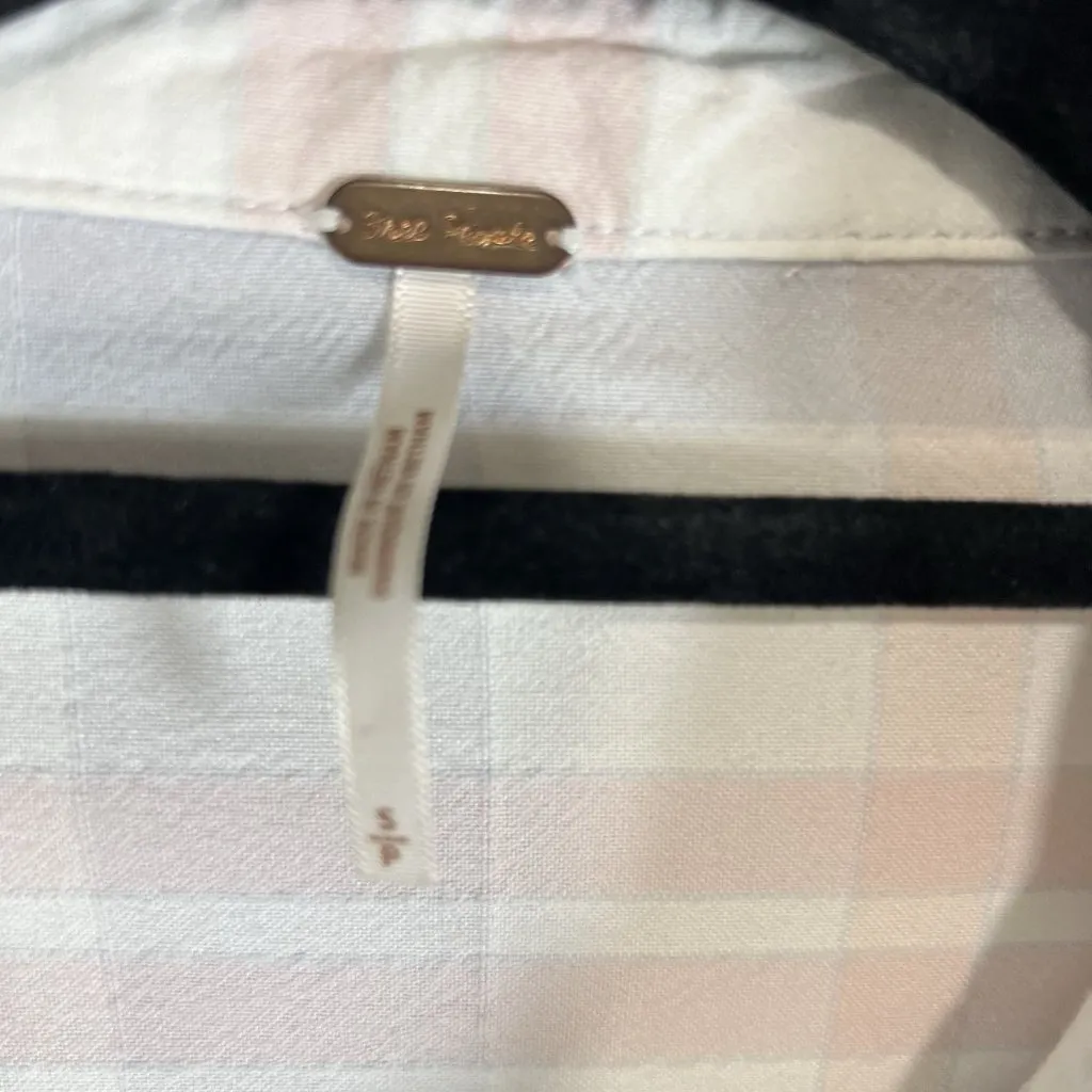 Free People LoveLand Pastel Plaid Button Down Frayed Hem Boho‎ Shirt Small - Image 5