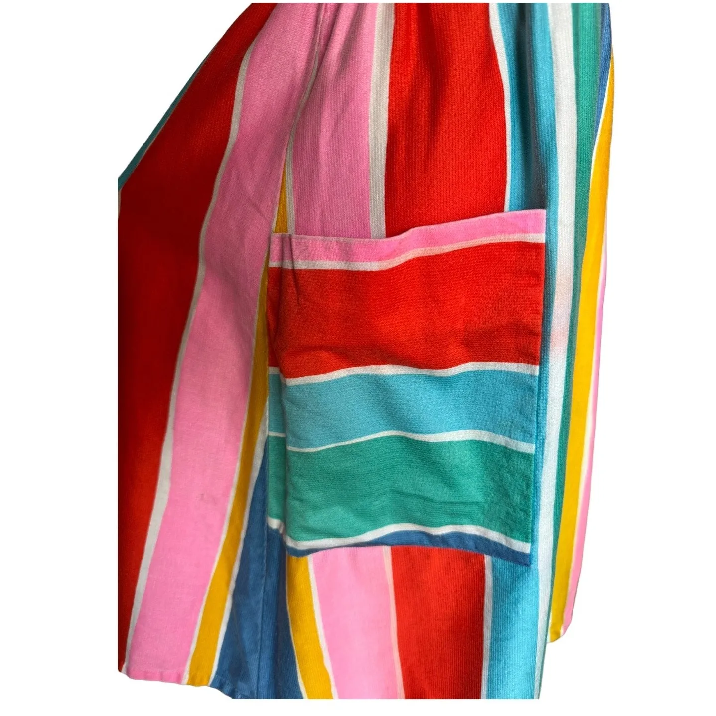 1970s Malia Honolulu Rainbow Stripe Cotton Sundress Pockets Hawaii Vintage small Pink - Image 11