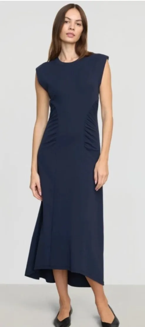 Modern Citizen Lenox Navy Blue Cap Sleeve Ruched Midi Dress Medium Minimalist - Image 1