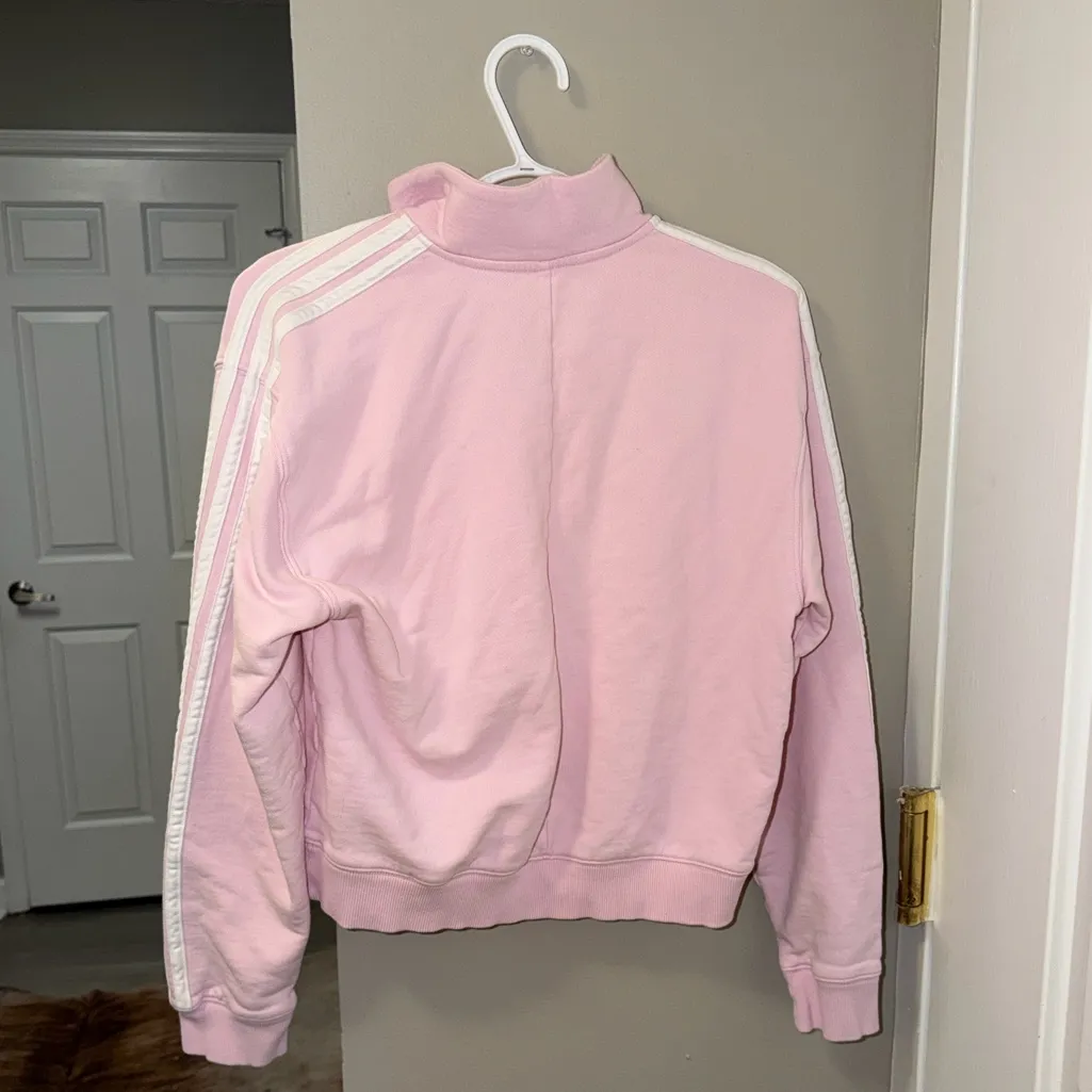Adidas pink cropped quarter zip athletic sweatshirt in baby pink M - Image 5
