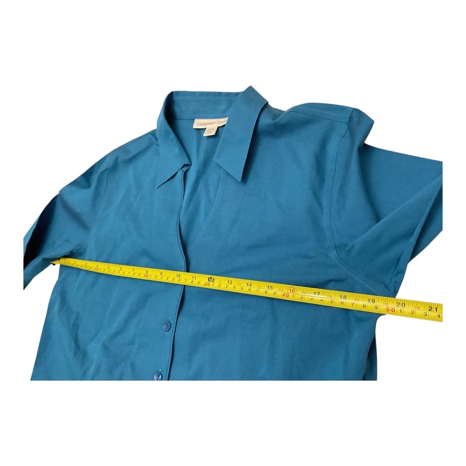 Coldwater Creek Womens Blue No Iron Cross Dye Shirt Petite M 10 12 Button Up - Image 5