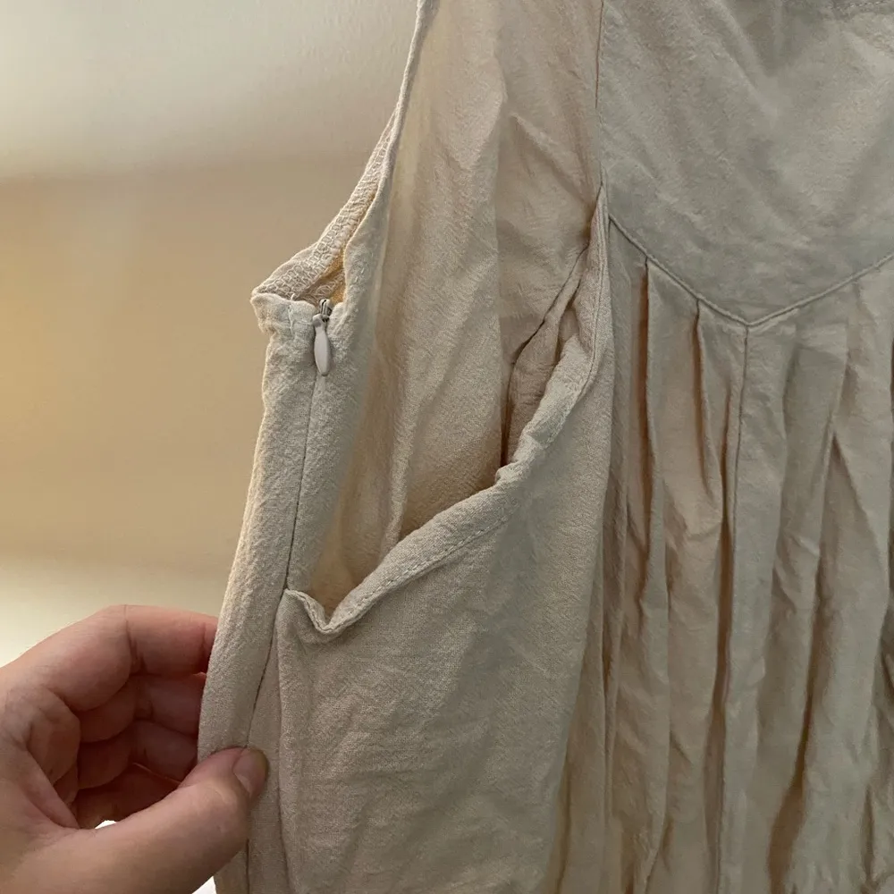 Pinafore Pleated Cotton Overalls Large Boho Cottagecore Granola Earth Tone Cream - Image 4