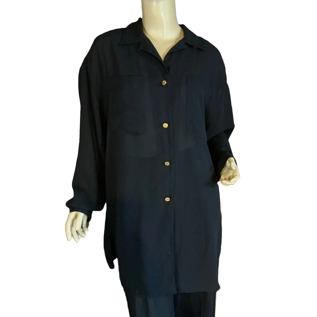 VINTAGE 1990'S TOTONKO SHEER BLACK PANT SET (L) - Image 8