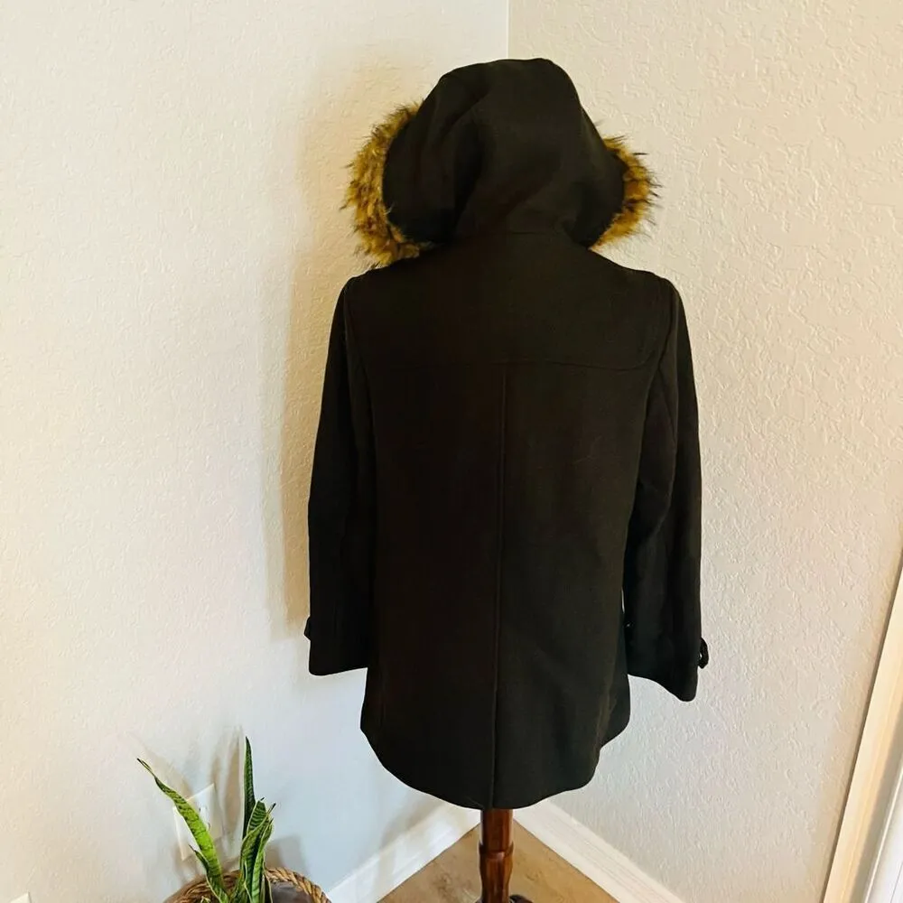 Cole‎ Haan Wool Blend Faux Fur Trim Hooded Coat, Brown, Size 4, NWT - Image 9