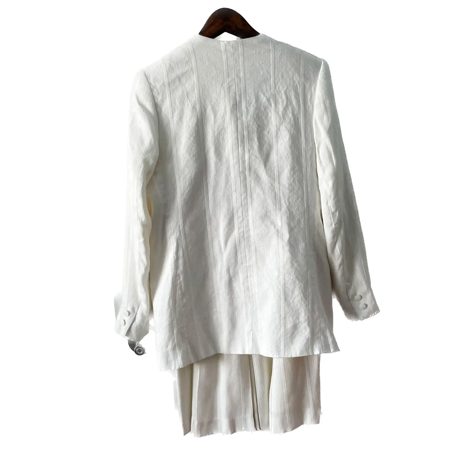 Vintage winter white striped blazer jacket pencil skirt suit set size M 8 10 Size M - Image 5