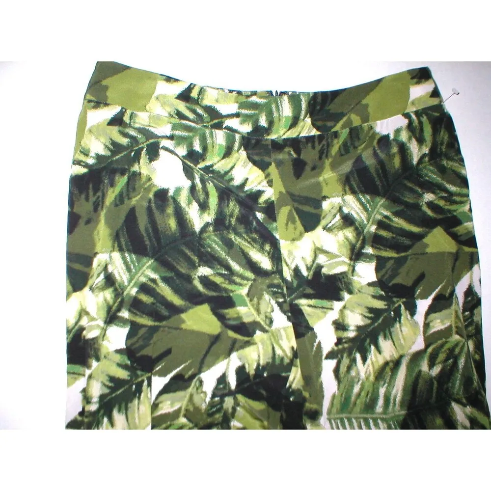 Womens Worth New York $498 8 USA Palm Print Silk Pants Green White Tall Wide - Image 5