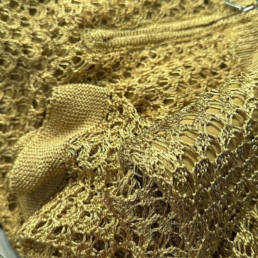 NWT MILLY Sinclair metallic mesh gold semi sheer knit dress mini luxury cocktail - Image 4