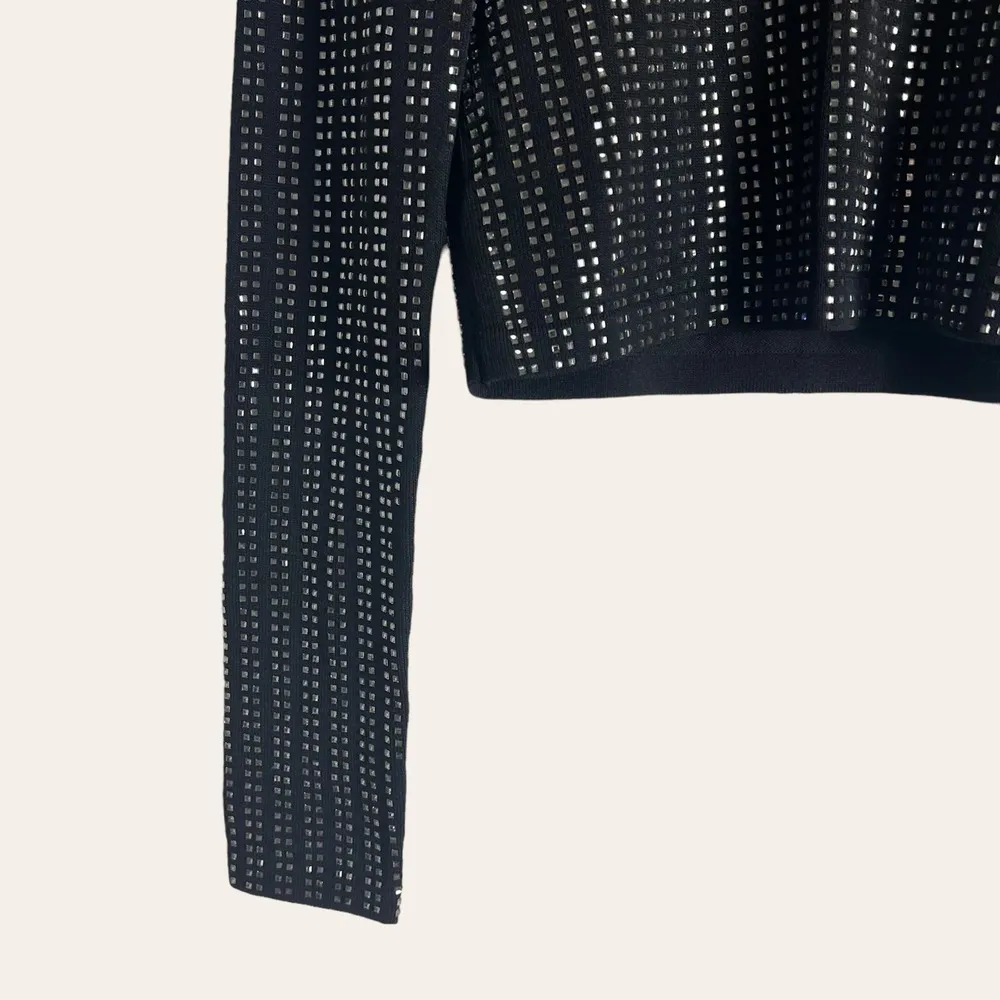 Zara Black Knit Shiny Gem Embellished Long Sleeve Crop Top Size S - Image 10