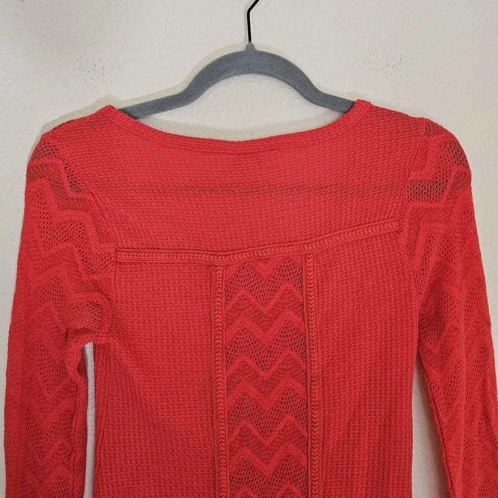 Lucky Brand Ginny Lace Trim Thermal Long Sleeve Top Size S Red Boho - Image 6