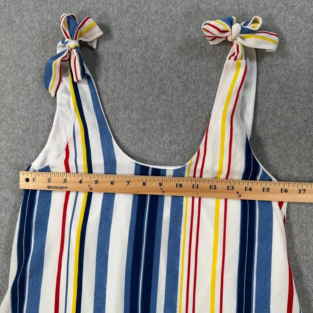 Pants Store Striped Mini Dress Women's Medium Tie Shoulder Scoop Neck Swing Blue - Image 5