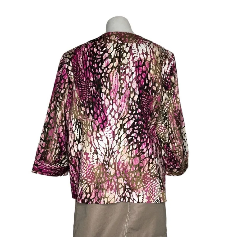 CHICOS ADDITIONS Pastel Animal Prints Open Jacket Sequin Collar Size 3 XL - Image 2