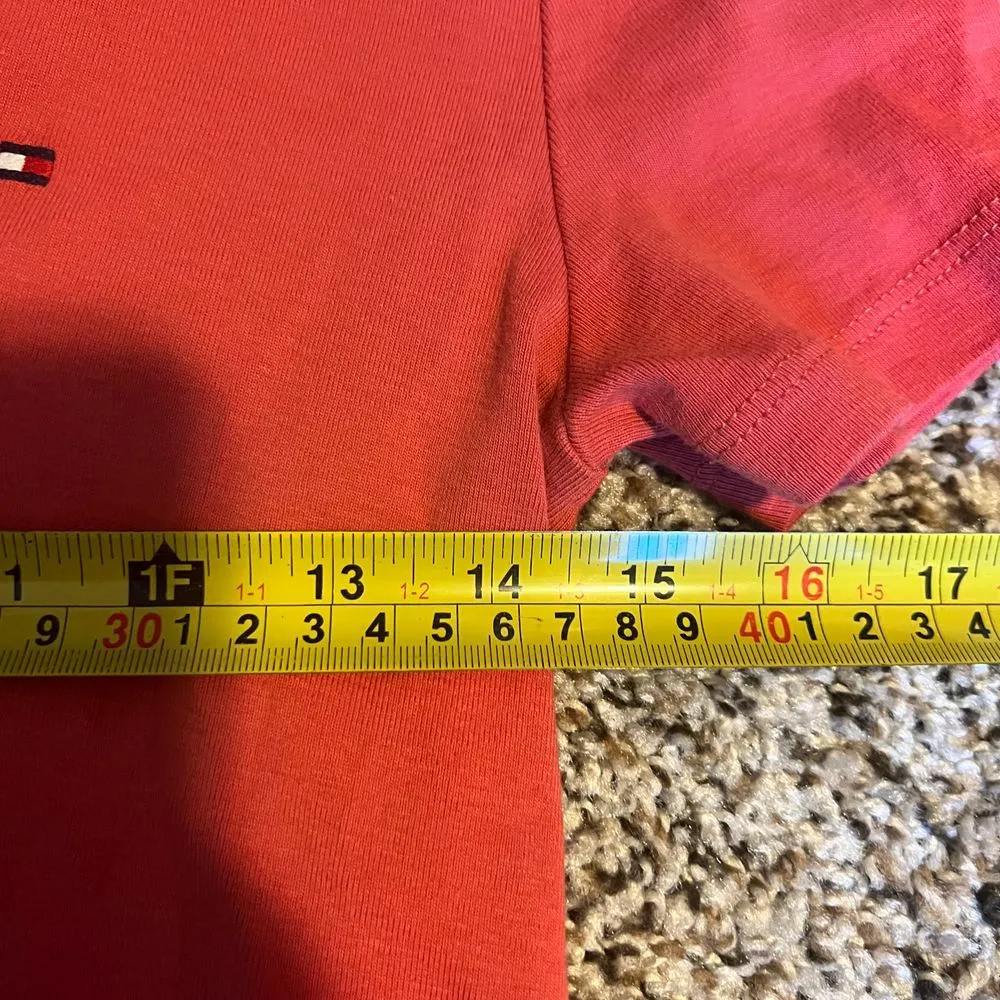 Tommy‎ Hilfiger Classic V-Neck T-Shirt Coral Pink Cotton Basic Logo Tee M/M - Image 5