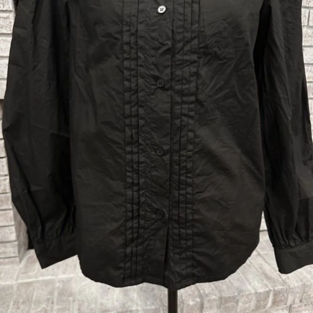 Walter Baker Sia Cotton Top Black Pleated Button Down Blouse Size Medium Neutral - Image 11