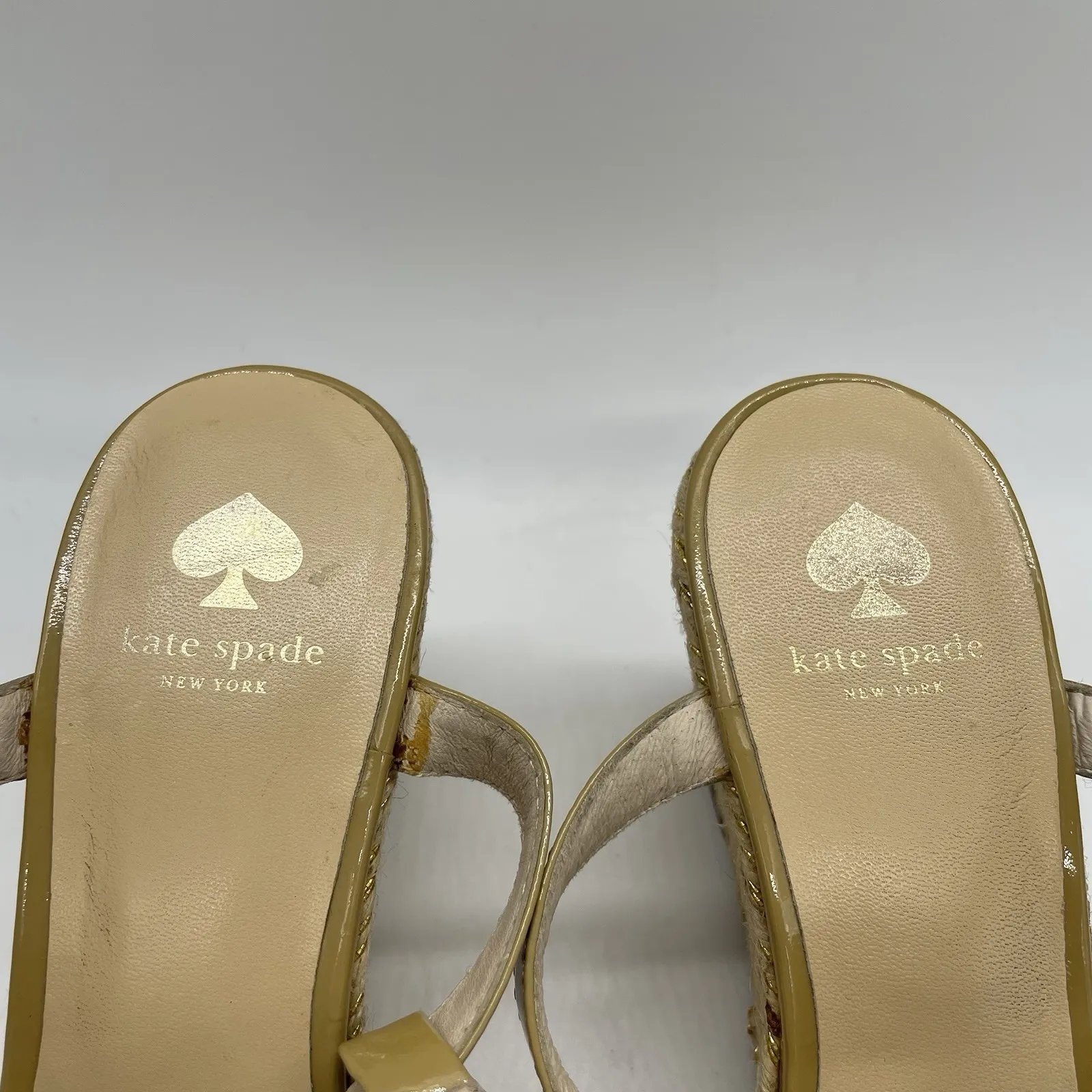 Kate Spade Womens 7.5 Shoes Nude Beige Espadrille Wedge Bow Linked-Chain Heels‎ - Image 5