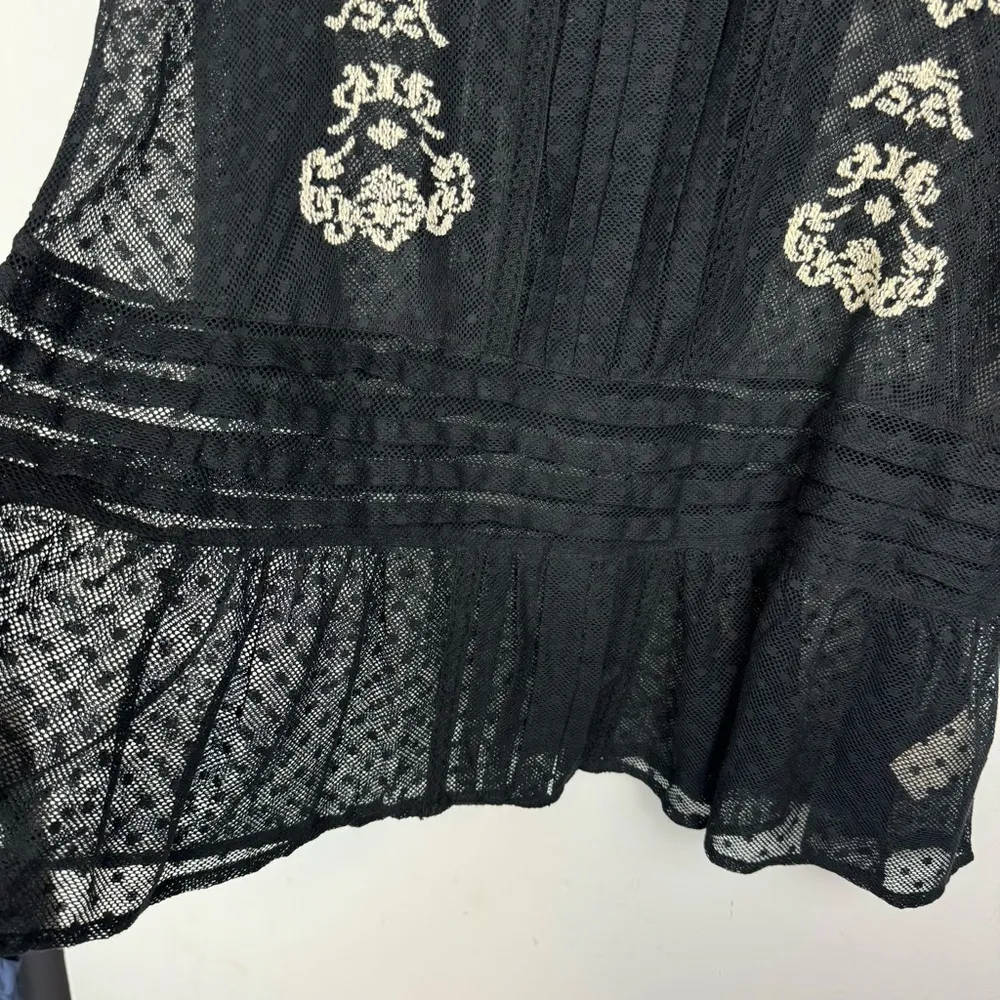 Free People Black Lace Mesh Tunic Top Sz Small Dot Ruffle Floral - Image 7