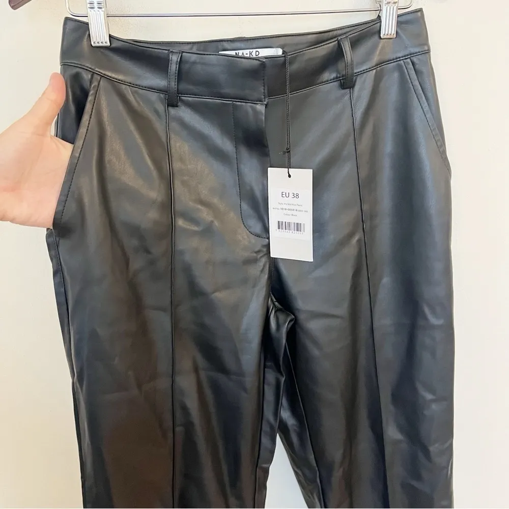 PU Mid Rise Straight Leg Pants Black Size EU 38/ US 8 Faux Leather NEW - Image 9