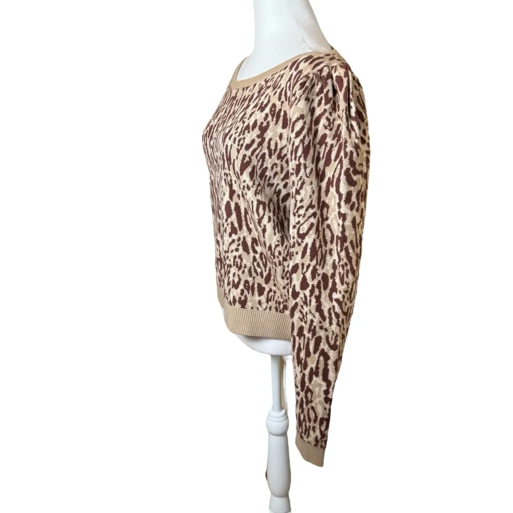 Anthropologie Maeve Knit Leopard Print Sweater XL Puff Sleeve Soft Chic Neutral - Image 6