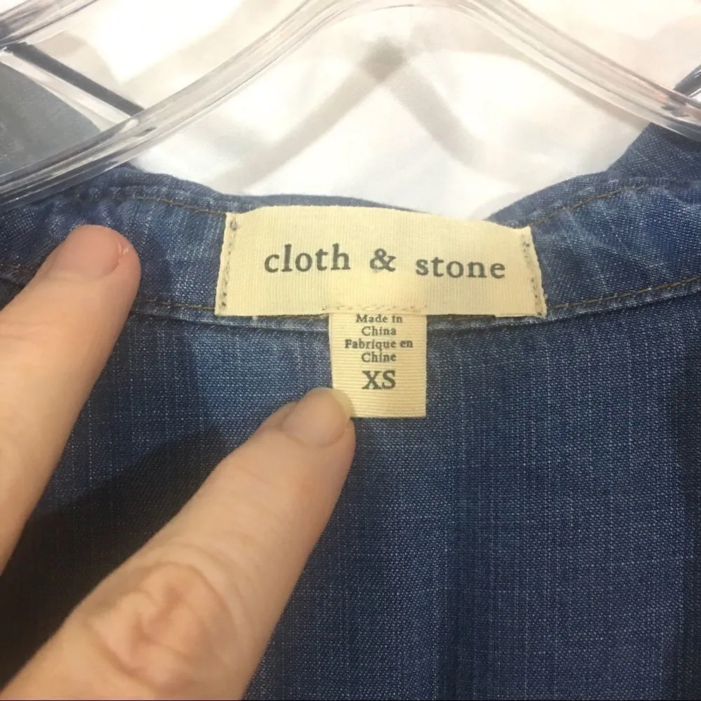 Cloth and stone denim look tunic laced neck top XS - Image 3