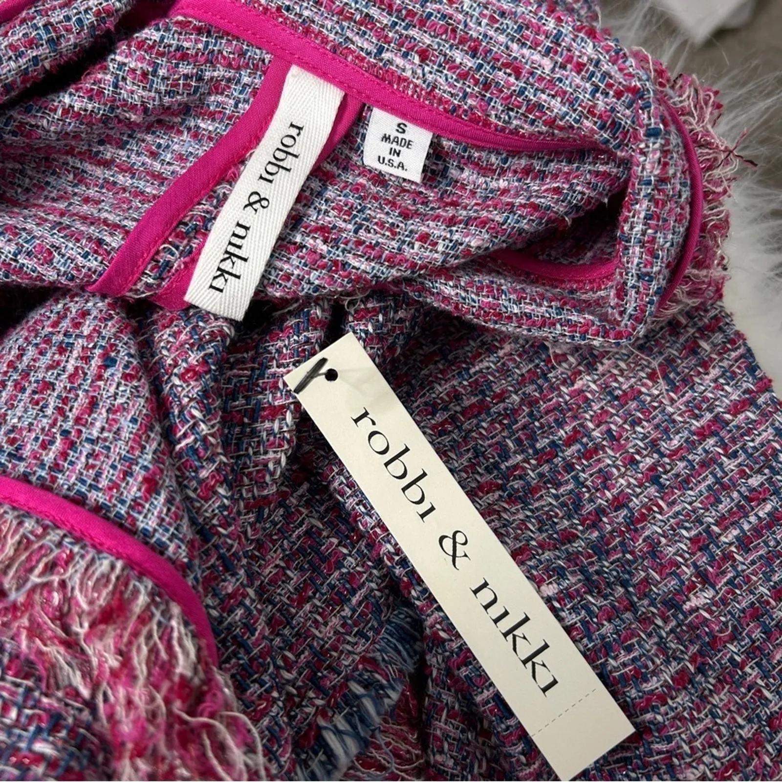 ROBBI & NIKKI Tweed Blazer Jacket Womens Small Pink Maximalist Office Fun Funky - Image 6