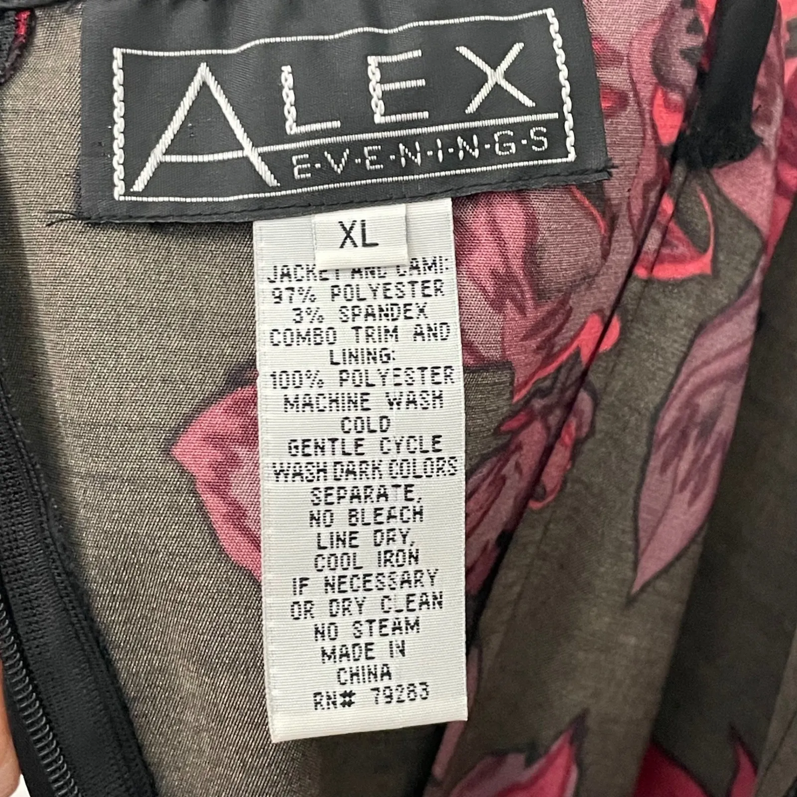 Alex Evenings Black Red Rose Floral Print Jacket Camisole Set Women's XL - Image 7