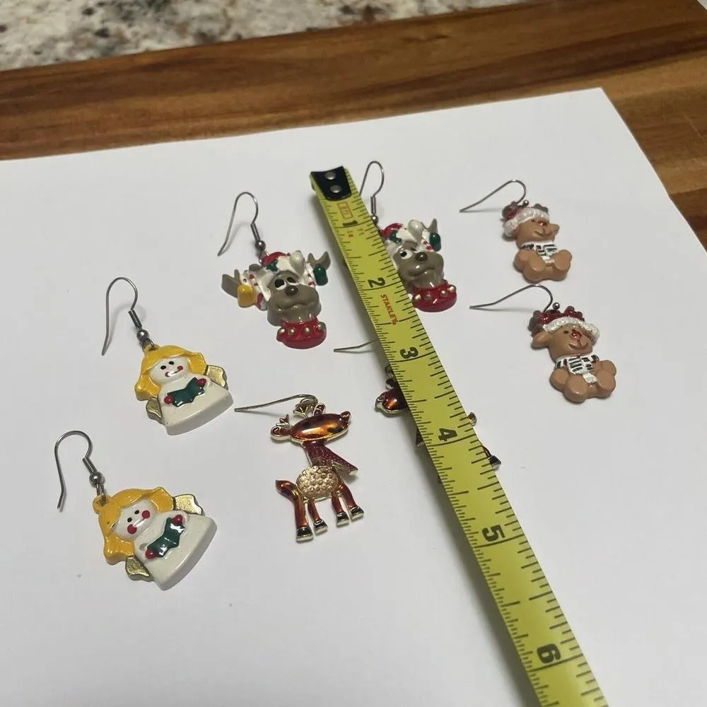 Lot Of 4 Dangle Drop Pierced Earrings Christmas Holiday Reindeer, Angel - Image 8