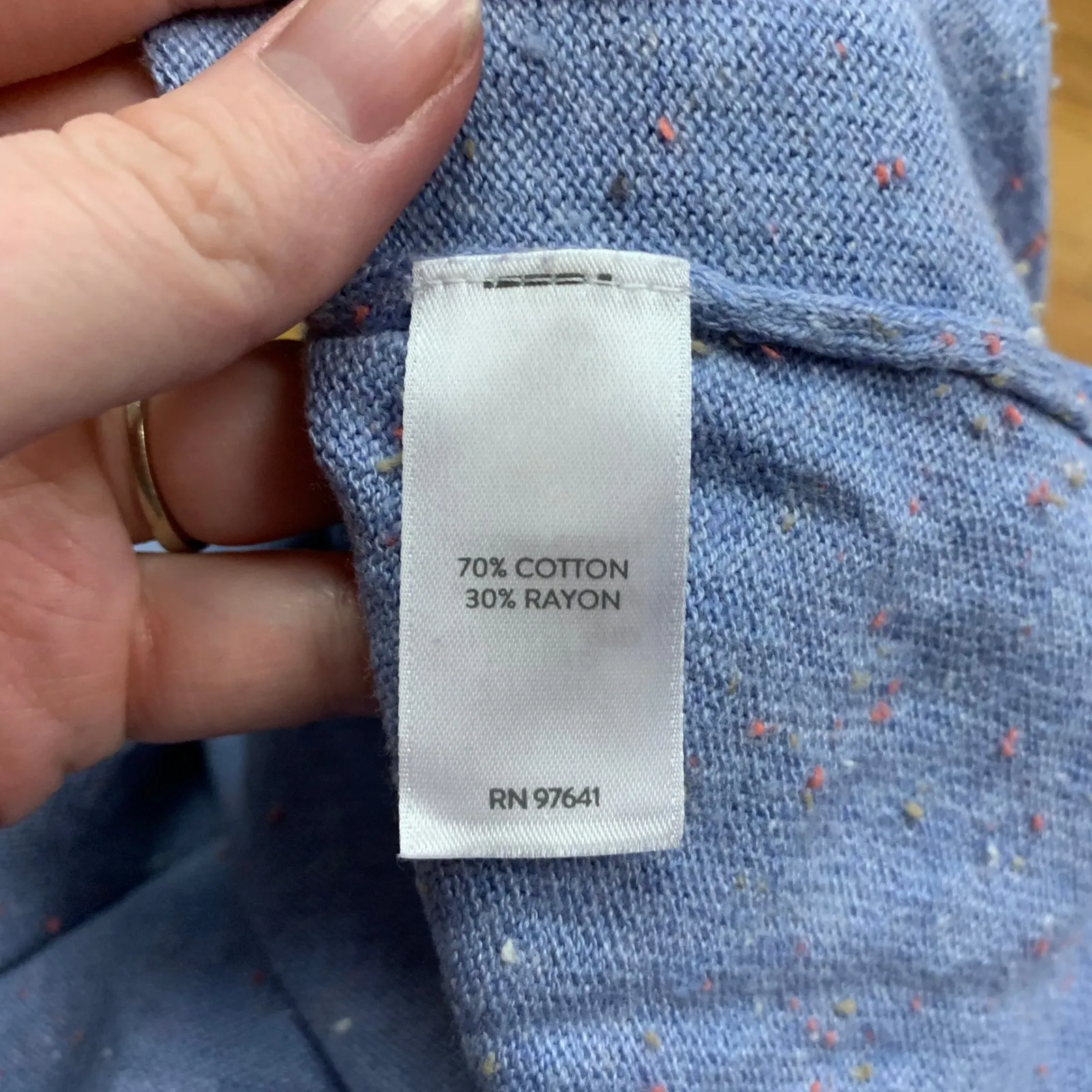 J.Jill Speckled Blue Knit Sweater 3/4 Sleeve V-Neck Button Detail Women's Medium - Image 6