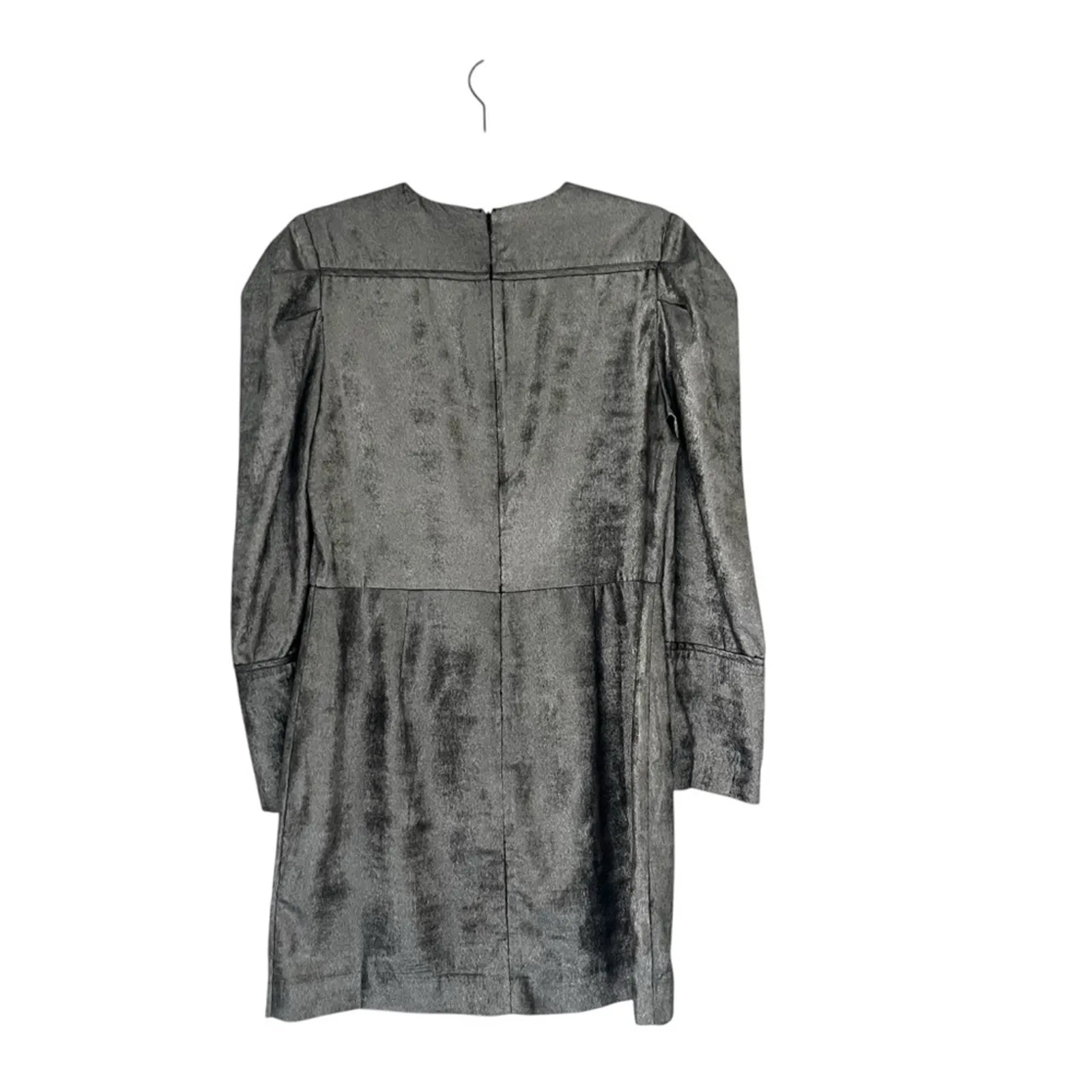 Something Navy Foil mini dress Sz Medium Silver metallic puff sleeves Rave party - Image 5