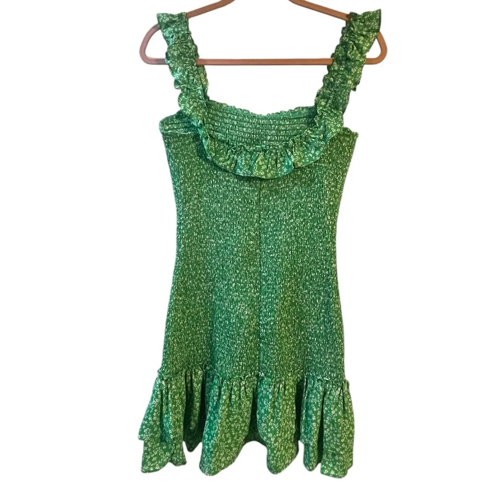 Likely NYC Nina Green Floral Ruffle Smocked Mini Dress Small Layered Sleeveless - Image 3