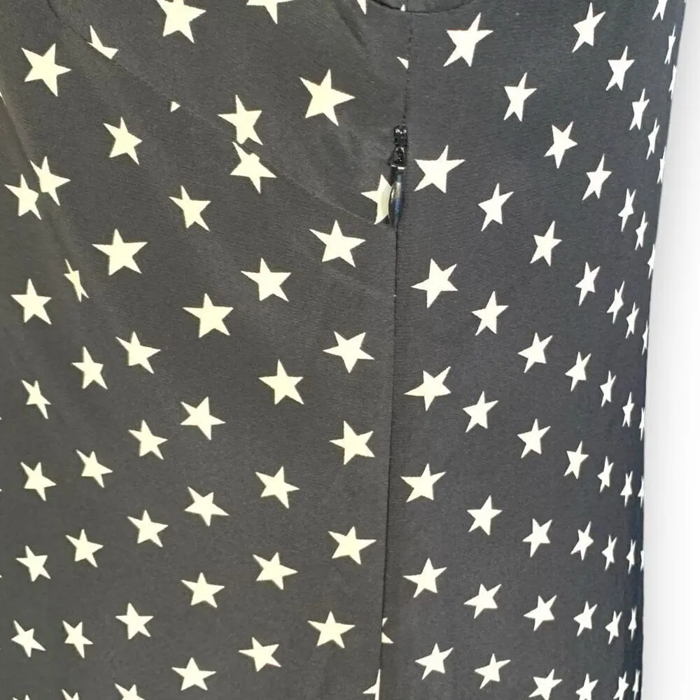 J. Crew Dress Black White Star Print Scoop Neck Long Sleeve Silk Midi Shift 4 - Image 5