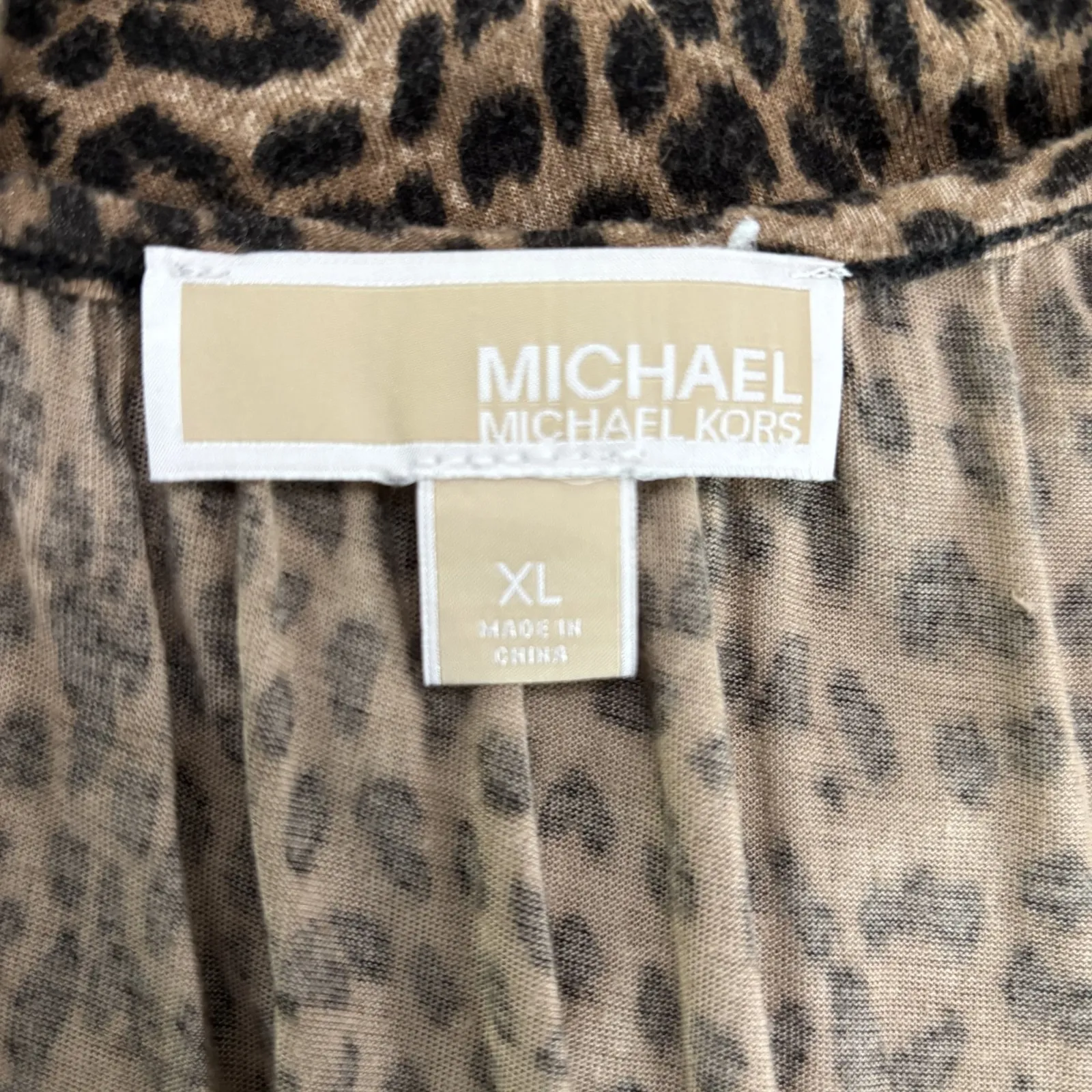 Michael Kors Top Womens XL Brown Leopard‎ Animal Print Scoop Neck 3/4 Sleeve - Image 9